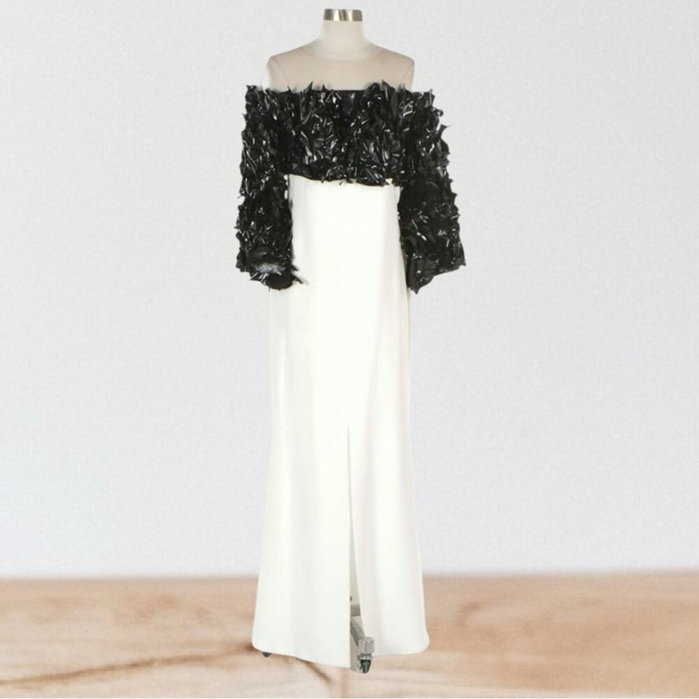 Isabel Sanchis Berceto Ruffle Mermaid Dress Size 10 Black / White - Picture 2 of 8